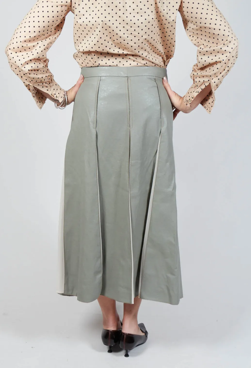 Faux Leather Georgette Skirt in Green