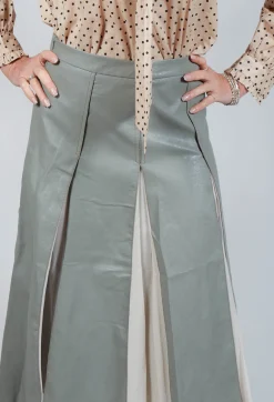 Faux Leather Georgette Skirt in Green