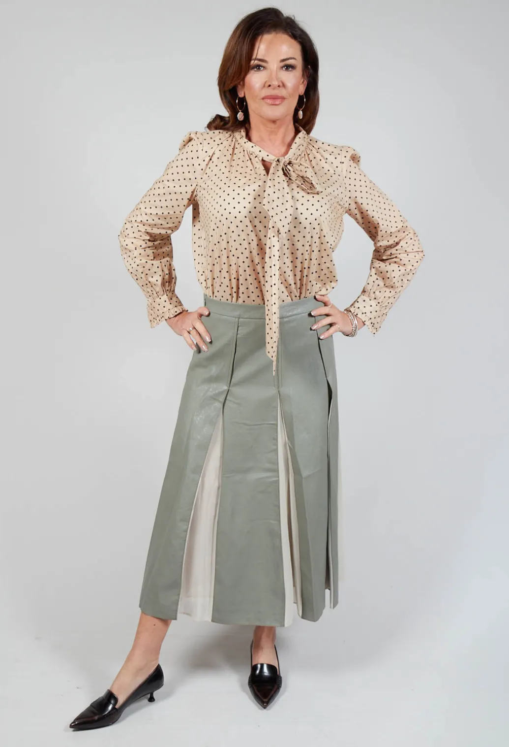 Faux Leather Georgette Skirt in Green