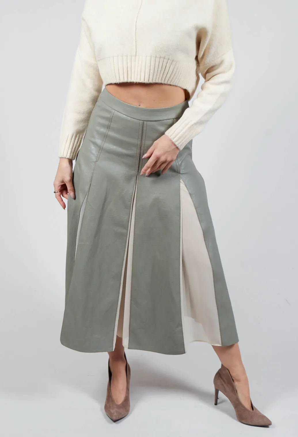 Faux Leather Georgette Skirt in Green