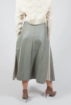 Faux Leather Georgette Skirt in Green