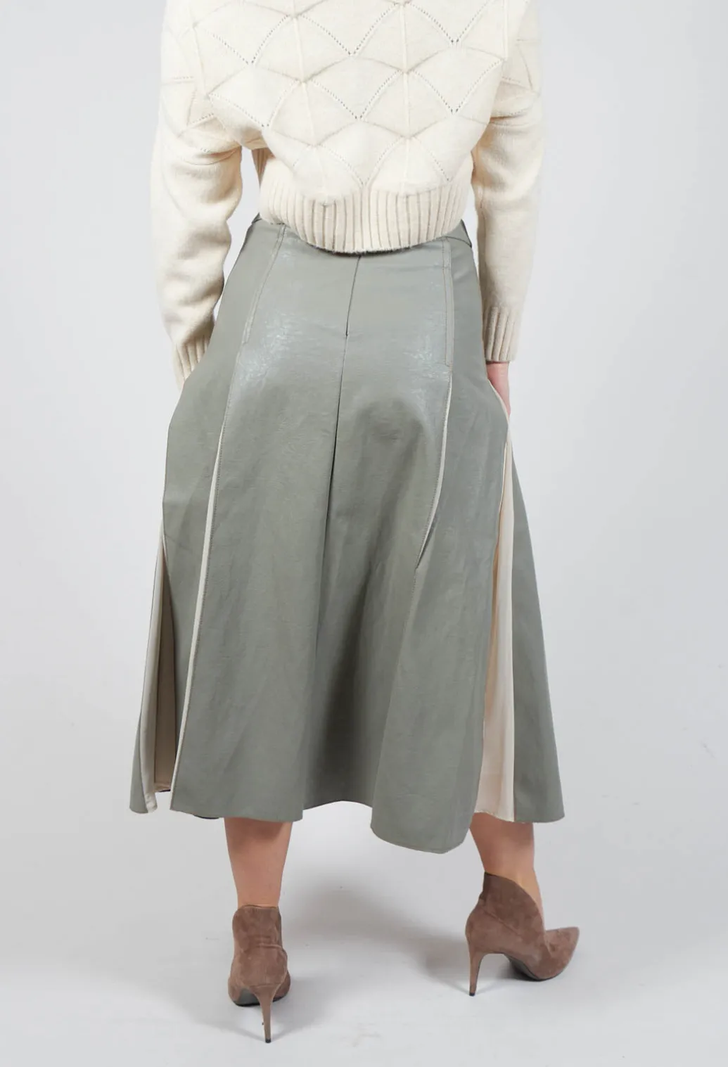 Faux Leather Georgette Skirt in Green