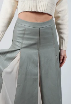 Faux Leather Georgette Skirt in Green