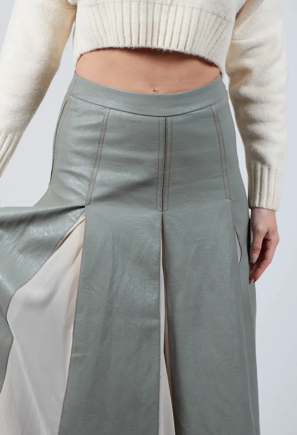 Faux Leather Georgette Skirt in Green