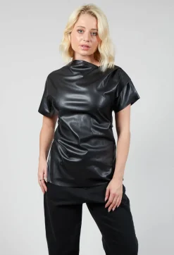 Faux Leather T-Shirt in Black