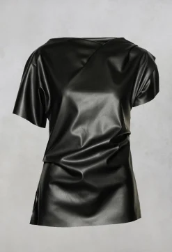 Faux Leather T-Shirt in Black