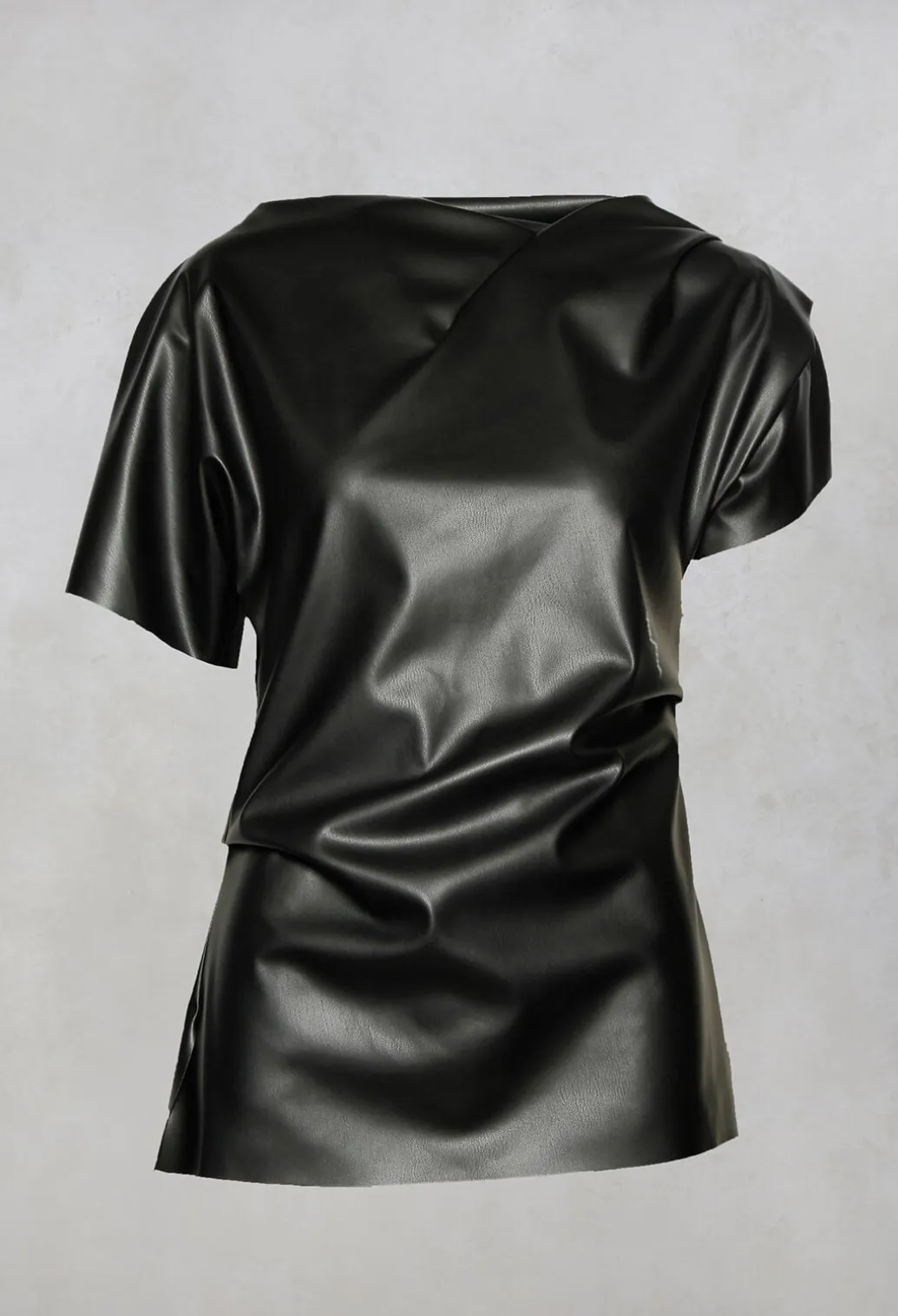 Faux Leather T-Shirt in Black