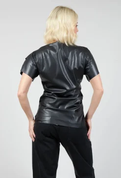 Faux Leather T-Shirt in Black