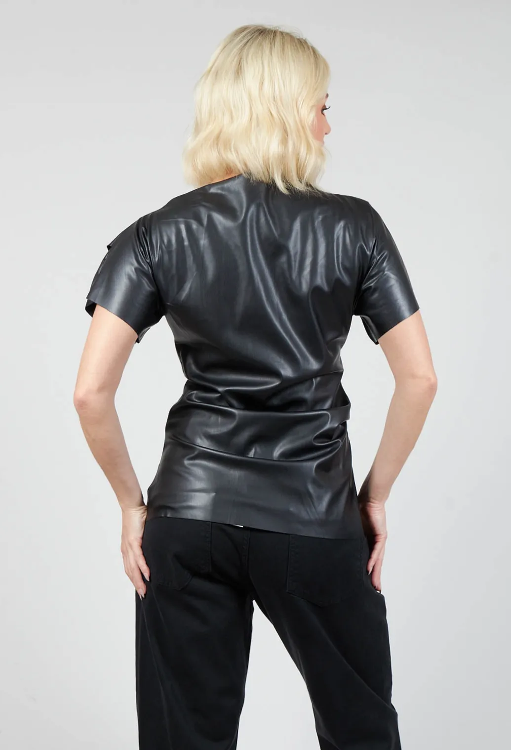 Faux Leather T-Shirt in Black