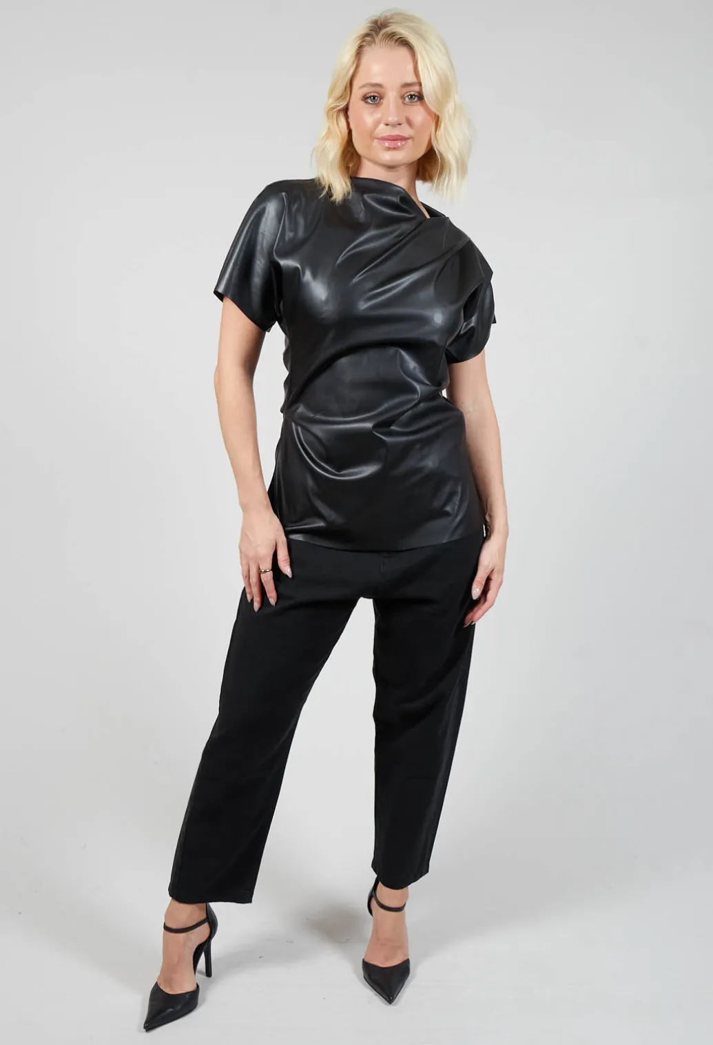 Faux Leather T-Shirt in Black
