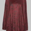 Faux Suede Embossed Long Sleeve Top in Wine Print