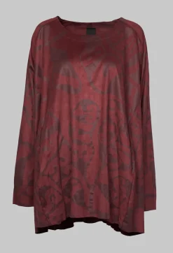Faux Suede Embossed Long Sleeve Top in Wine Print