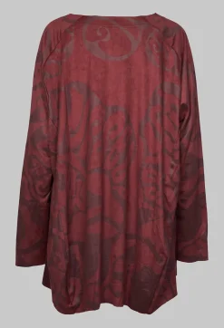 Faux Suede Embossed Long Sleeve Top in Wine Print