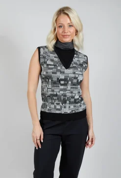 Faux Turtleneck V-Neck Sweater Vest in Off White