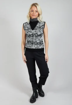 Faux Turtleneck V-Neck Sweater Vest in Off White