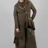 Fine Cord Dress Coat in Velluto Cannete and Raso di Viscosa Green Tuscany