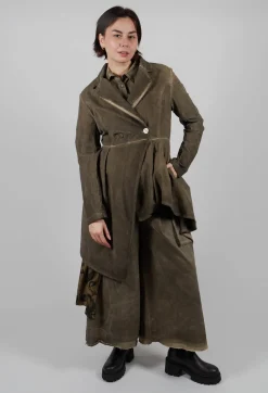 Fine Cord Dress Coat in Velluto Cannete and Raso di Viscosa Green Tuscany
