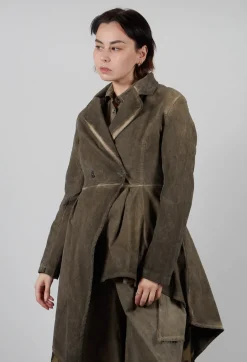 Fine Cord Dress Coat in Velluto Cannete and Raso di Viscosa Green Tuscany