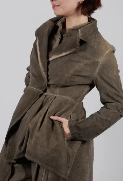 Fine Cord Dress Coat in Velluto Cannete and Raso di Viscosa Green Tuscany