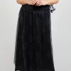 Fine Jersey Skirt with Net Overlay in inox