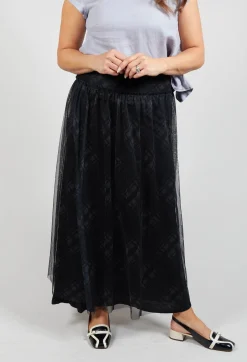Fine Jersey Skirt with Net Overlay in inox