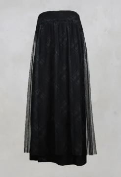 Fine Jersey Skirt with Net Overlay in inox