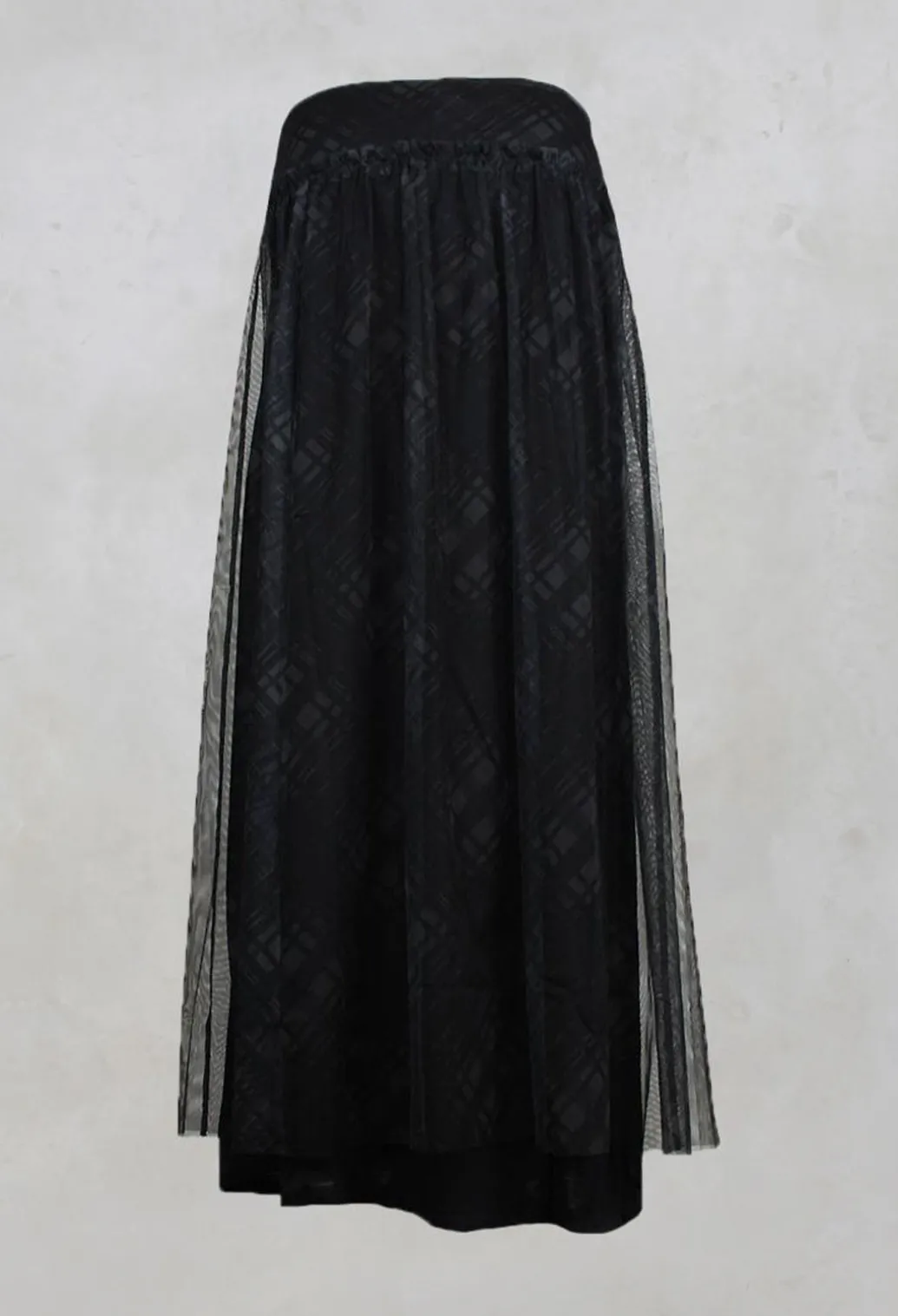 Fine Jersey Skirt with Net Overlay in inox