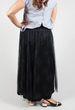 Fine Jersey Skirt with Net Overlay in inox
