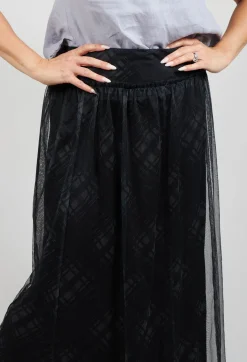 Fine Jersey Skirt with Net Overlay in inox