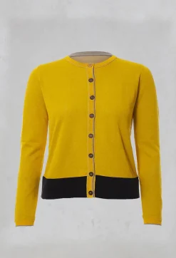 Fine Knit Cardigan with Colour Block in Verde/Grigio