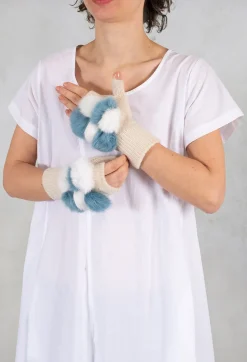 Fingerless Gloves in Blue/White