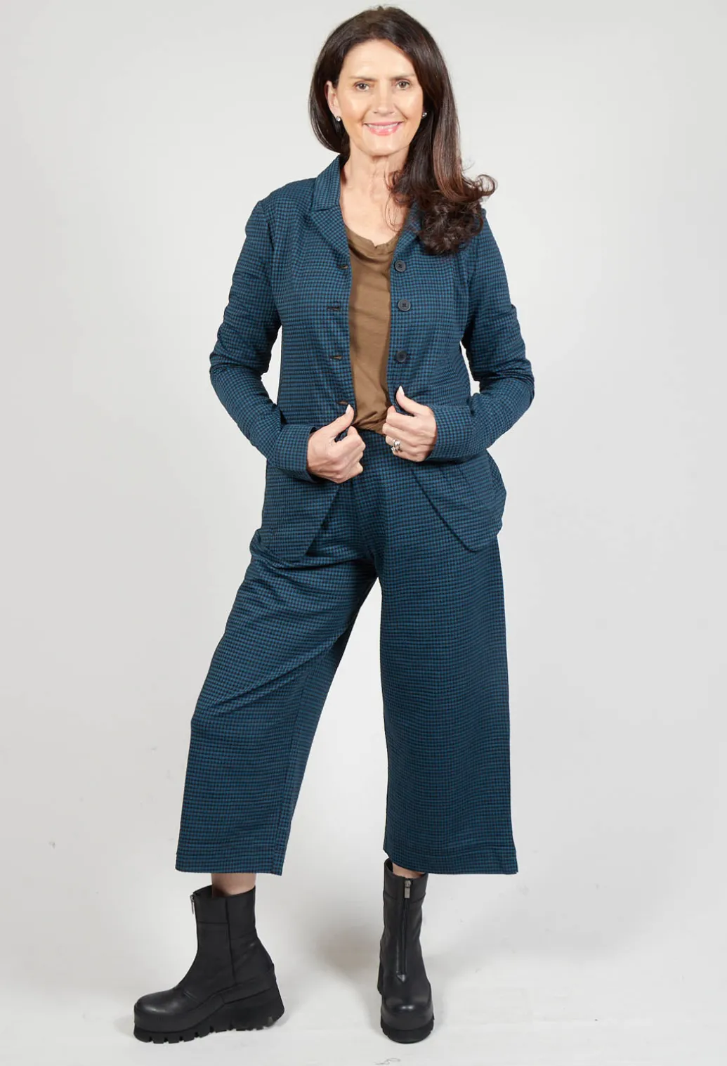 Fitted Button Through Jacket in Ink Check