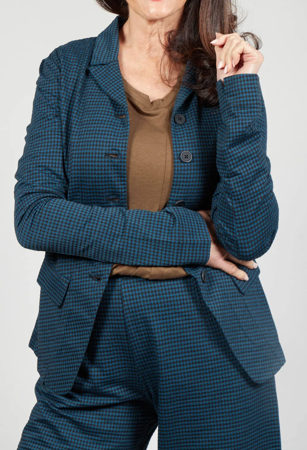 Fitted Button Through Jacket in Ink Check