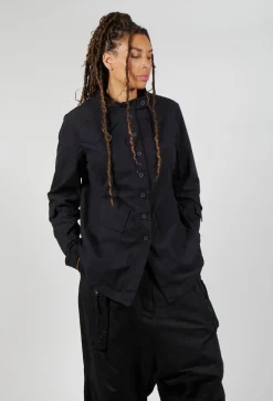 Fitted Button Through Utility Jacket in Black