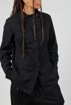 Fitted Button Through Utility Jacket in Black