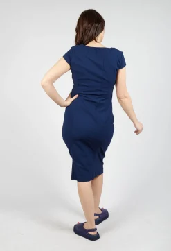 Fitted Dress with Cap Sleeves in Navy