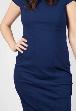 Fitted Dress with Cap Sleeves in Navy
