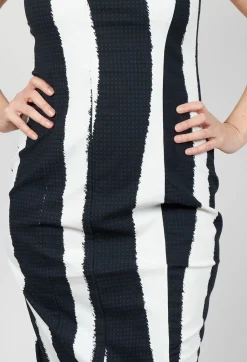 Fitted Dress with Cap Sleeves in Black Print