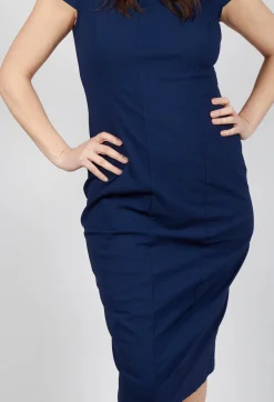 Fitted Dress with Cap Sleeves in Navy
