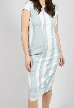 Fitted Dress with Cap Sleeves in Grey Print