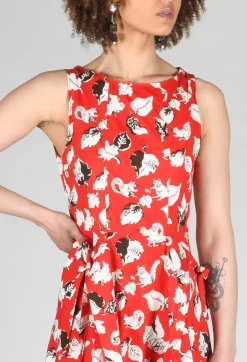 Flared Cotton Dress in Squirrel Print