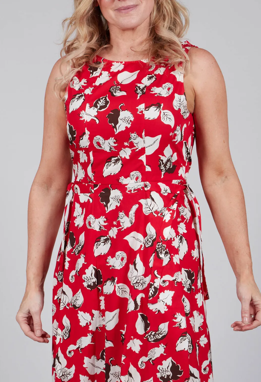 Flared Cotton Dress in Squirrel Print