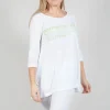Flared Hem Jersey Top with Motif in Lime Print