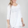 Flared Hem Jersey Top with Motif in Grey Print