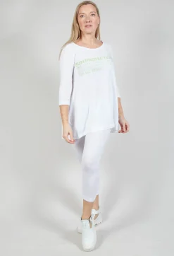 Flared Hem Jersey Top with Motif in Lime Print
