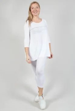 Flared Hem Jersey Top with Motif in Grey Print
