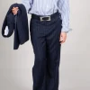 Flared Leg Tailored Trousers in Gessato Blue Nights