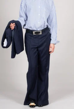 Flared Leg Tailored Trousers in Gessato Blue Nights