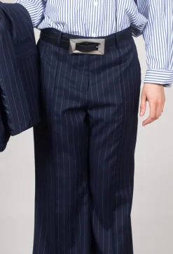 Flared Leg Tailored Trousers in Gessato Blue Nights