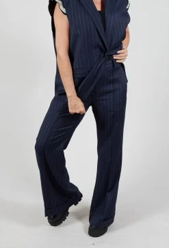 Flared Leg Tailored Trousers in Gessato Blue Nights